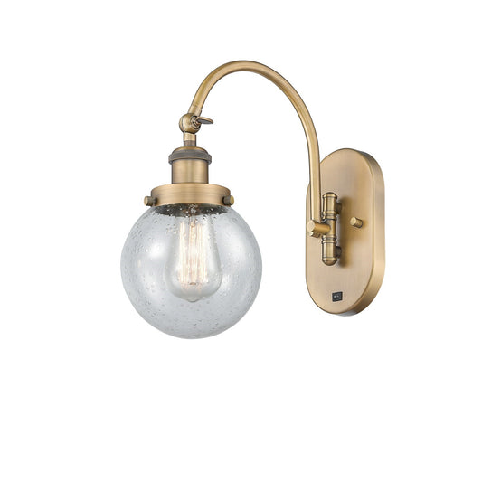Innovations Beacon 6in 1-Light Swing Arm Lamp | Industrial Brushed Brass Steel and Seedy Glass | Bedroom & Living Room Reading | Model 918-1W-BB-G204-6