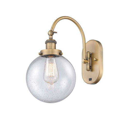 Innovations Beacon 8in 1-Light Swing Arm Lamp | Industrial Brushed Brass Steel and Seedy Glass | Bedroom & Living Room Reading | Model 918-1W-BB-G204-8