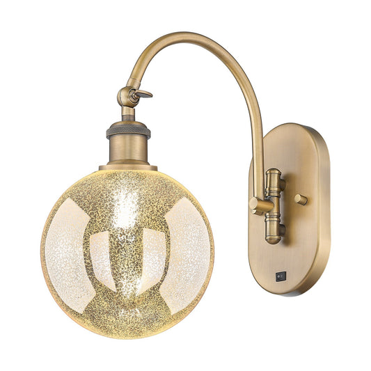 Innovations Beacon 8in 1-Light Swing Arm Lamp | Industrial Brushed Brass Steel and Mercury Glass | Bedroom & Living Room Reading | Model 918-1W-BB-G208-8