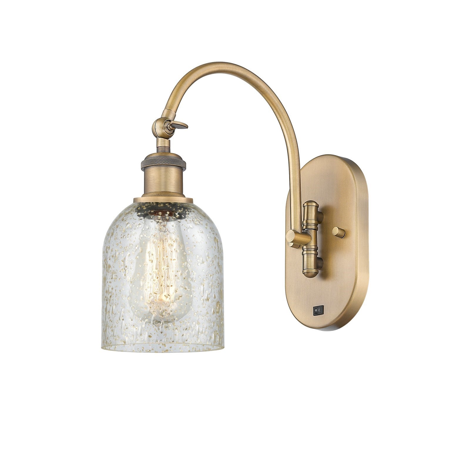 Innovations Caledonia 5in 1-Light Wall Sconce | Industrial Brushed Brass and Mica Glass | Bedroom & Hallway Accent | 5 x 13 in | Model 918-1W-BB-G259
