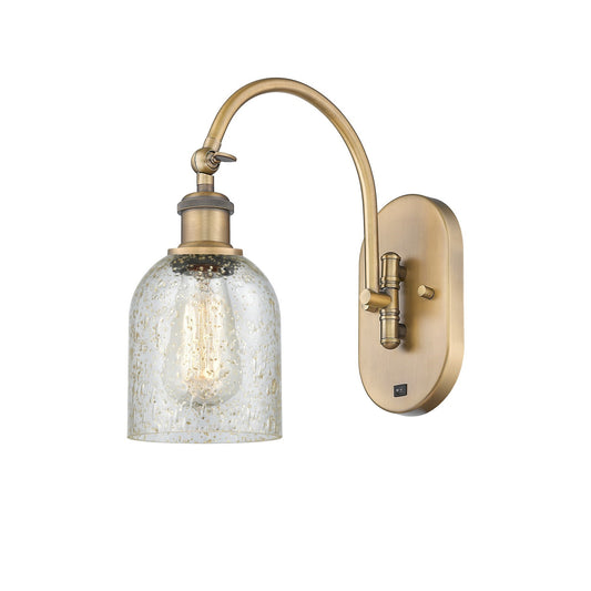Innovations Caledonia 5in 1-Light Wall Sconce | Industrial Brushed Brass and Mica Glass | Bedroom & Hallway Accent | 5 x 13 in | Model 918-1W-BB-G259