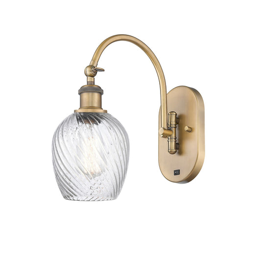 Innovations Salina 6in 1-Light Wall Sconce | Industrial Brushed Brass and Clear Spiral Fluted Glass | Bedroom & Hallway Accent | Model 918-1W-BB-G292