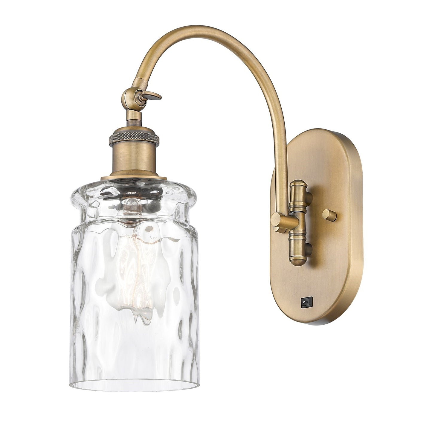 Innovations Candor 1-Light Wall Sconce | Industrial Brushed Brass and Clear Waterglass Frosted Ribbed Glass | Bedroom & Hallway | Model 918-1W-BB-G352
