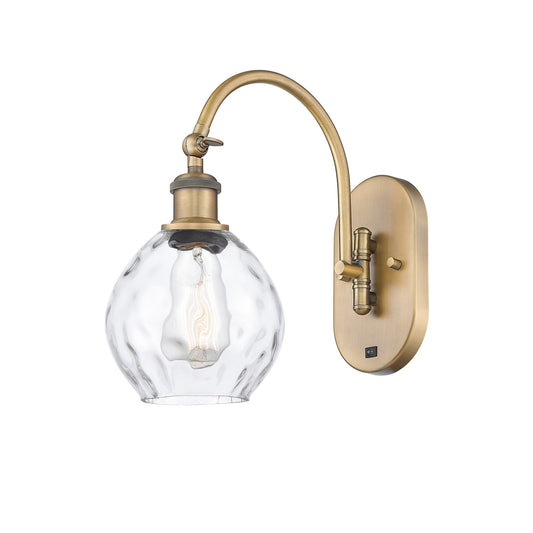 Innovations Waverly 1-Light Wall Sconce | Industrial Brushed Brass and Clear Water Glass Globe | Bedroom & Hallway Accent Light | Model 918-1W-BB-G362