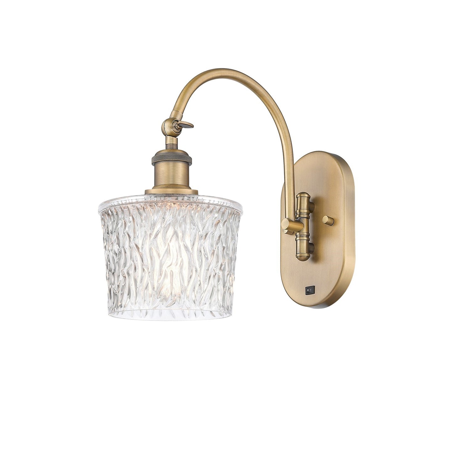Innovations Niagara 6.5in 1-Light Wall Sconce | Industrial Brushed Brass and Clear Textured Glass | Bedroom & Hallway Accent | Model 918-1W-BB-G402
