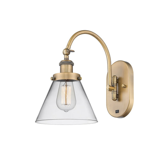 Innovations Lighting Cone 8in 1-Light Swing Arm Wall Sconce | Industrial Brushed Brass Steel and Clear Glass | Bedroom & Living | Model 918-1W-BB-G42-LED