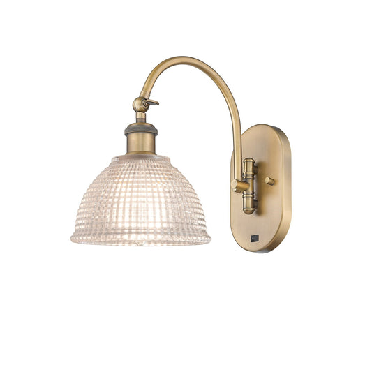 Innovations Arietta 8in 1-Light Wall Sconce | Industrial Brushed Brass Steel and Clear Glass | Living Room & Hallway Accent | Model 918-1W-BB-G422