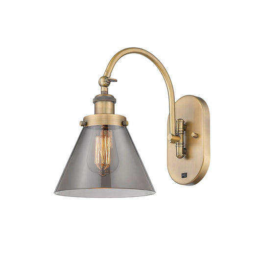Innovations Lighting Cone 8in 1-Light Swing Arm Wall Sconce | Industrial Brushed Brass Steel and Light Smoke Glass | Bedroom & | Model 918-1W-BB-G43-LED