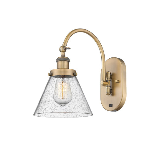 Innovations Lighting Cone 8in 1-Light Swing Arm Wall Sconce | Industrial Brushed Brass Steel and Seedy Glass | Bedroom & Living Room | Model 918-1W-BB-G44
