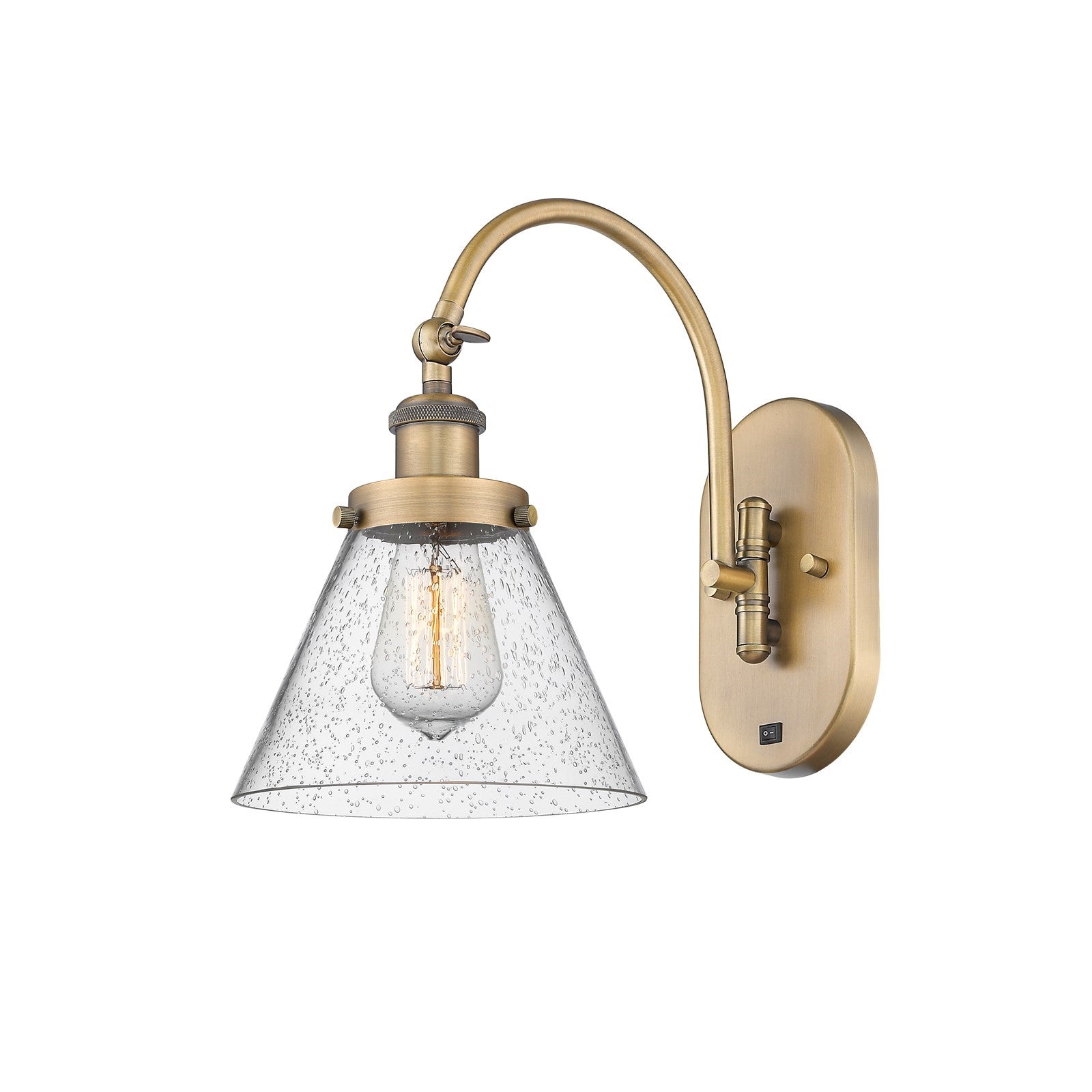 Innovations Cone 1-Light Swing Arm Lamp | Industrial Brushed Brass and Seedy Glass | Bedroom Reading & Living Room Accent | Model 918-1W-BB-G44-LED