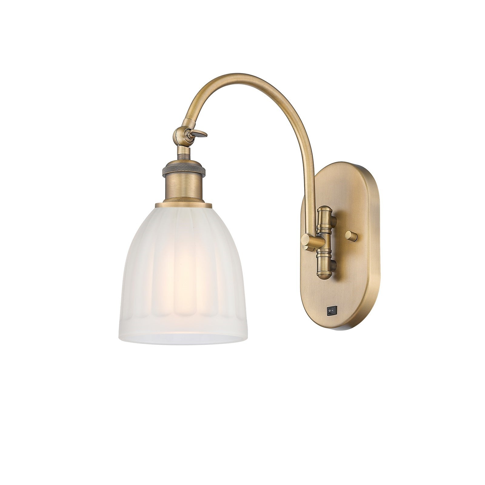 Innovations Brookfield 1-Light Wall Sconce | Industrial Brushed Brass and White Frosted Ribbed Glass | Bedroom & Hallway Accent | Model 918-1W-BB-G441