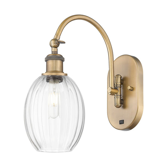 Innovations Preston Bulb 1-Light Wall Sconce | Industrial Brushed Brass and Clear Globe Glass | Bedroom & Hallway Accent Light | Model 918-1W-BB-G459-6CL