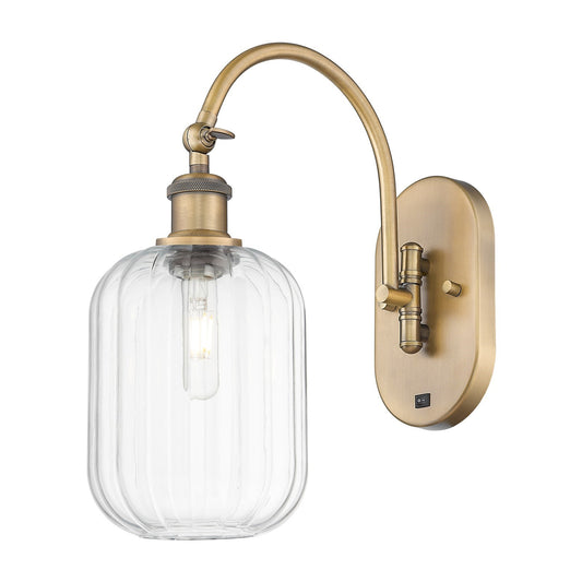 Innovations Preston Cylinder 6.75in 1-Light Wall Sconce | Industrial Brushed Brass and Clear Glass | Hallway & Bathroom Accent | Model 918-1W-BB-G460-7CL