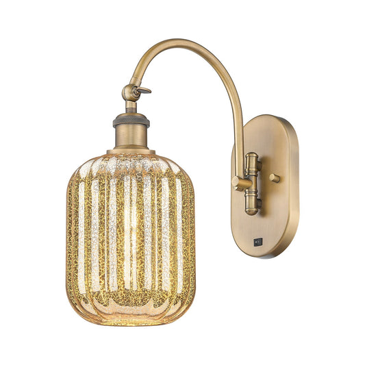 Innovations Preston Cylinder 6.75in 1-Light Wall Sconce | Industrial Brushed Brass and Mercury Glass | Hallway & Bathroom | Model 918-1W-BB-G460-7ME