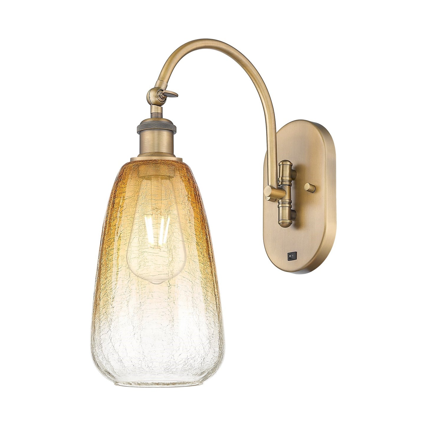 Innovations Brookhaven Almond 6in 1-Light Wall Sconce | Industrial Brushed Brass and Amber Glass | Hallway & Bathroom Accent | Model 918-1W-BB-G480-6AM