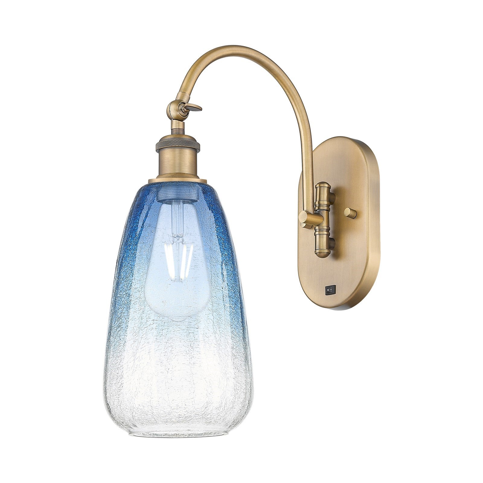 Innovations Brookhaven Almond 6in 1-Light Wall Sconce | Industrial Brushed Brass and Sapphire Blue Glass | Hallway & Bathroom | Model 918-1W-BB-G480-6SB