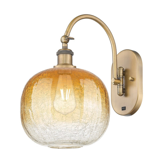Innovations Brookhaven Sphere 10.5in 1-Light Wall Sconce | Industrial Brushed Brass and Amber Glass | Hallway & Bathroom | Model 918-1W-BB-G481-10AM