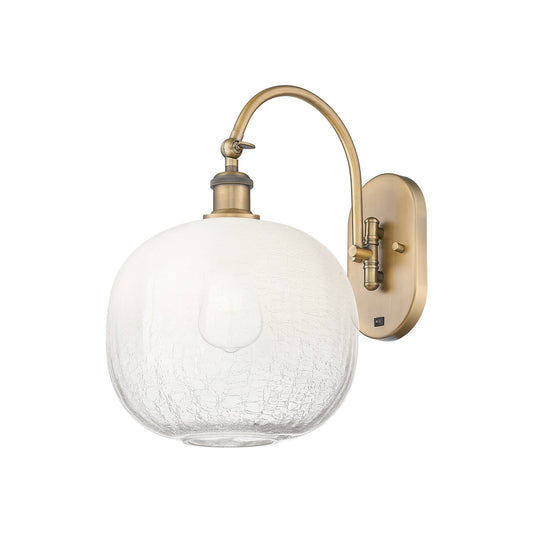 Innovations Brookhaven Sphere 10.5in 1-Light Wall Sconce | Industrial Brushed Brass and Opal Glass | Hallway & Bathroom Accent | Model 918-1W-BB-G481-10OP