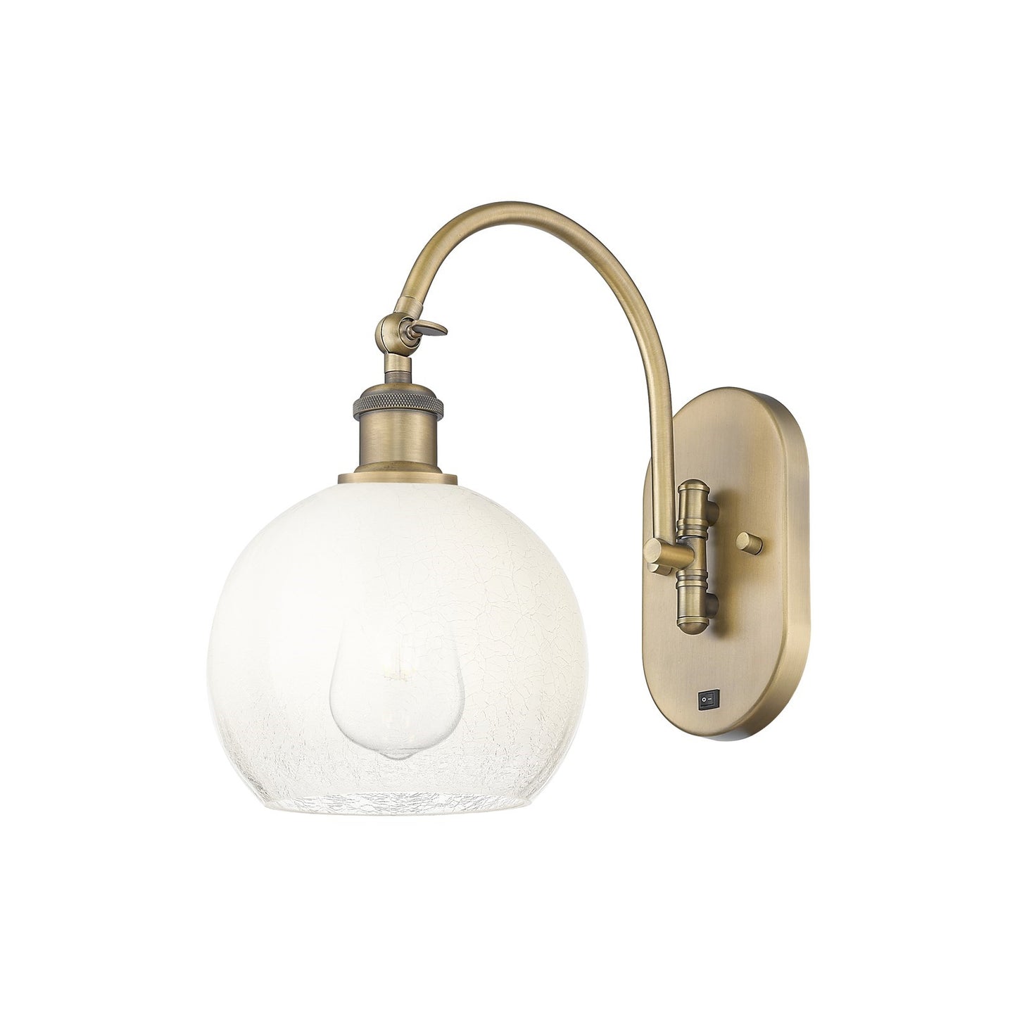 Innovations Brookhaven Globe 8in 1-Light Wall Sconce | Industrial Brushed Brass Steel and Opal Glass | Hallway & Bedroom Accent | Model 918-1W-BB-G483-8OP