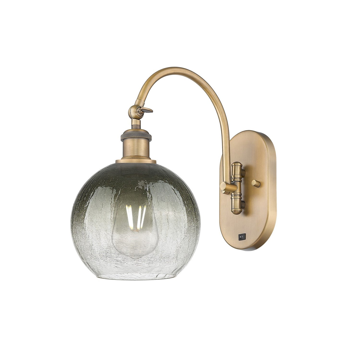 Innovations Brookhaven Globe 8in 1-Light Wall Sconce | Industrial Brushed Brass Steel and Slate Glass | Hallway & Bedroom | Model 918-1W-BB-G483-8SL