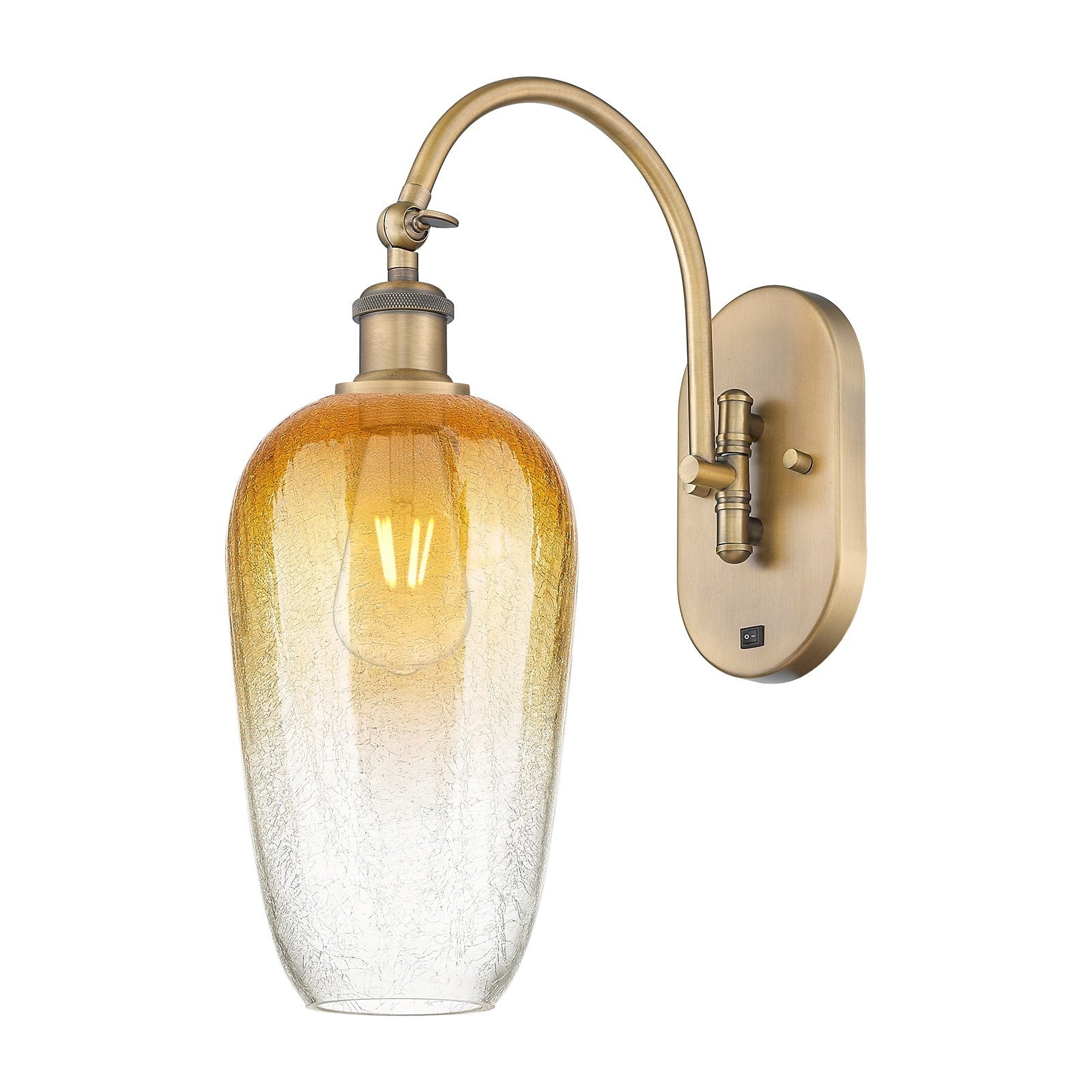 Innovations Brookhaven Flute 7in 1-Light Wall Sconce | Industrial Brushed Brass Steel and Amber Glass | Hallway & Bedroom | Model 918-1W-BB-G484-7AM