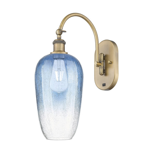 Innovations Brookhaven Flute 7in 1-Light Wall Sconce | Industrial Brushed Brass and Sapphire Blue Glass | Bedroom & Hallway | Model 918-1W-BB-G484-7SB
