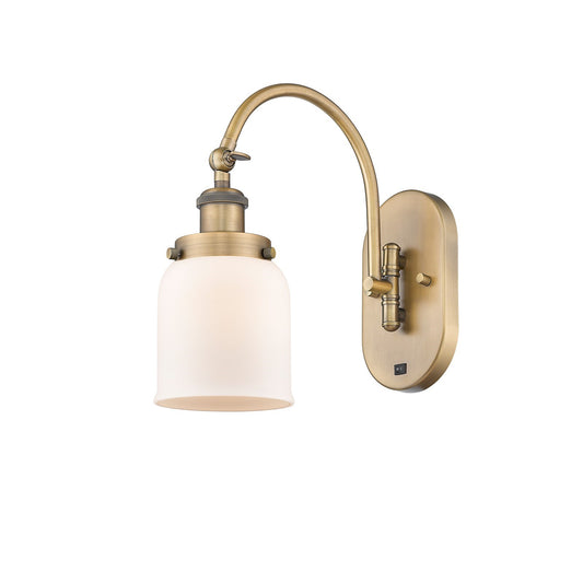 Innovations Bell 5in 1-Light Swing Arm Wall Sconce | Industrial Brushed Brass Steel and Matte White Frosted Glass | Bedroom & | Model 918-1W-BB-G51-LED