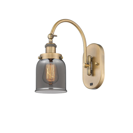 Innovations Bell 5in 1-Light Swing Arm Wall Sconce | Industrial Brushed Brass Steel and Light Smoke Glass | Bedroom & Living Room | Model 918-1W-BB-G53
