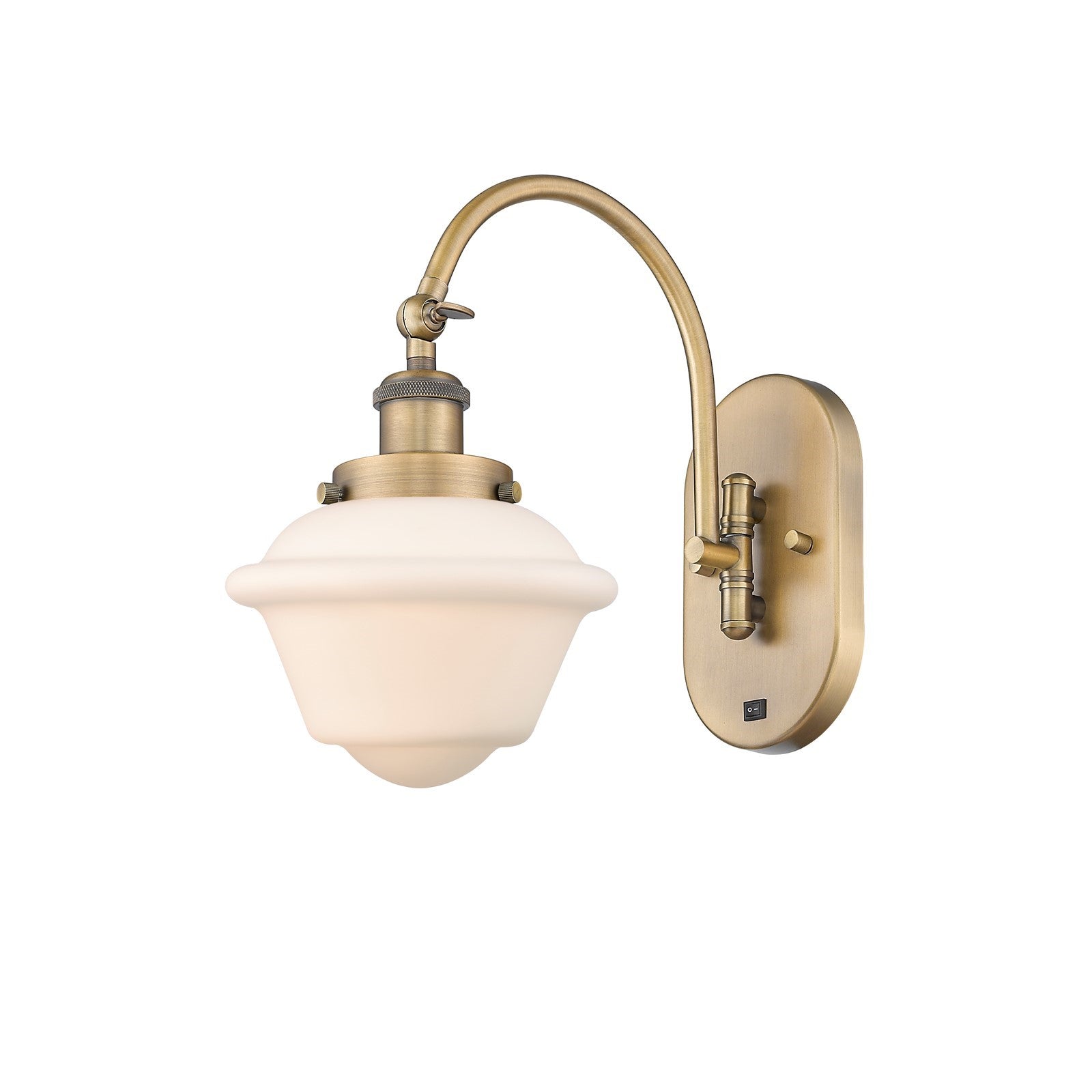 Innovations Oxford 8in 1-Light Swing Arm Wall Sconce | Traditional Brushed Brass and Matte White Frosted Glass | Bedroom & | Model 918-1W-BB-G531-LED