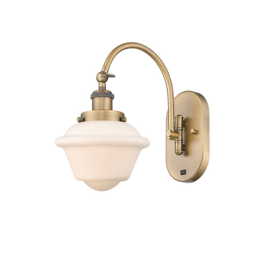 Innovations Oxford 8in 1-Light Swing Arm Wall Sconce | Traditional Brushed Brass and Matte White Frosted Glass | Bedroom & | Model 918-1W-BB-G531-LED