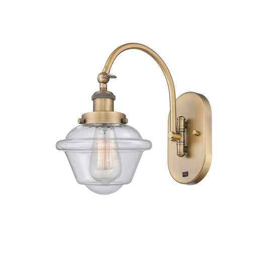 Innovations Oxford 8in 1-Light Swing Arm Wall Sconce | Traditional Brushed Brass and Seedy Glass | Bedroom & Living Room Reading | Model 918-1W-BB-G534