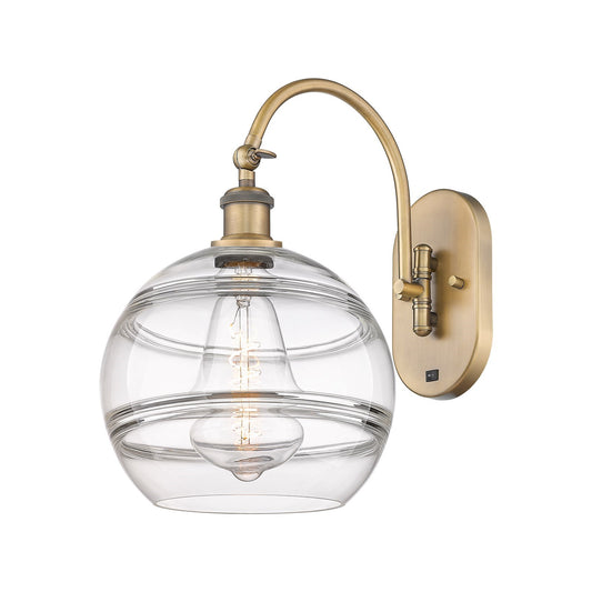 Innovations Rochester 10in 1-Light Wall Sconce | Industrial Brushed Brass Steel and Clear Glass | Living Room & Hallway Accent | Model 918-1W-BB-G556-10CL