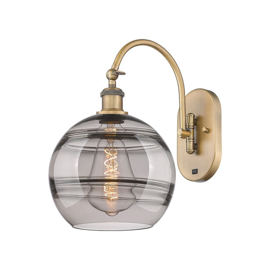 Innovations Rochester 10in 1-Light Wall Sconce | Industrial Brushed Brass Steel and Light Smoke Glass | Living Room & Hallway | Model 918-1W-BB-G556-10SM