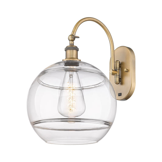 Innovations Rochester 12in 1-Light Wall Sconce | Industrial Brushed Brass and Clear Glass | Bathroom & Hallway Accent | Model 918-1W-BB-G556-12CL