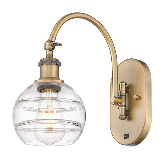 Innovations Rochester 6in 1-Light Wall Sconce | Industrial Brushed Brass and Clear Glass | Bathroom & Hallway Accent | Model 918-1W-BB-G556-6CL