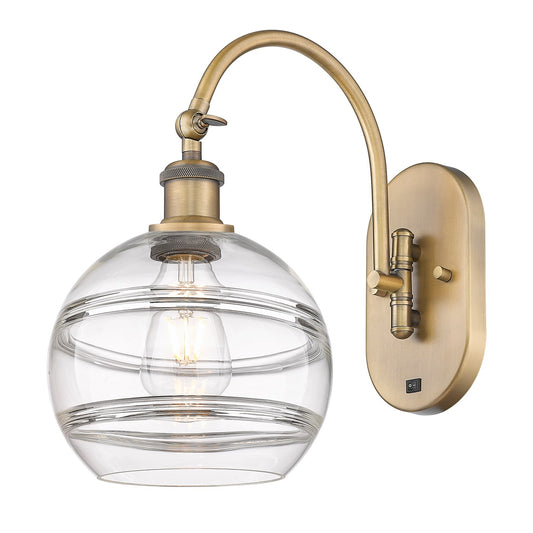 Innovations Rochester 8in 1-Light Wall Sconce | Industrial Brushed Brass and Clear Glass | Bathroom & Hallway Accent | Model 918-1W-BB-G556-8CL