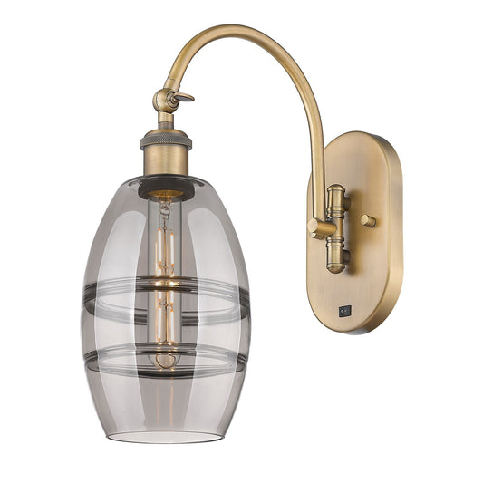 Innovations Vaz 6in 1-Light Wall Sconce | Industrial Brushed Brass and Light Smoke Glass | Bedroom & Hallway Accent | Model 918-1W-BB-G557-6SM