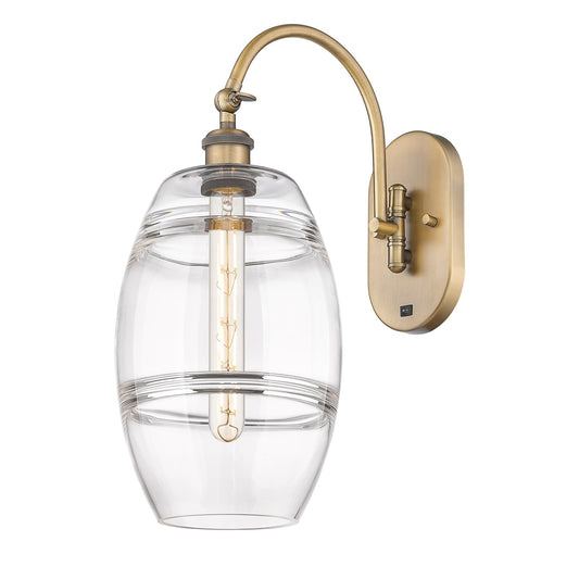 Innovations Vaz 8in 1-Light Wall Sconce | Industrial Brushed Brass and Clear Glass | Bedroom & Hallway Accent Light | Model 918-1W-BB-G557-8CL