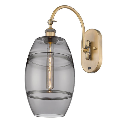 Innovations Vaz 8in 1-Light Wall Sconce | Industrial Brushed Brass and Light Smoke Glass | Bedroom & Hallway Accent Light | Model 918-1W-BB-G557-8SM