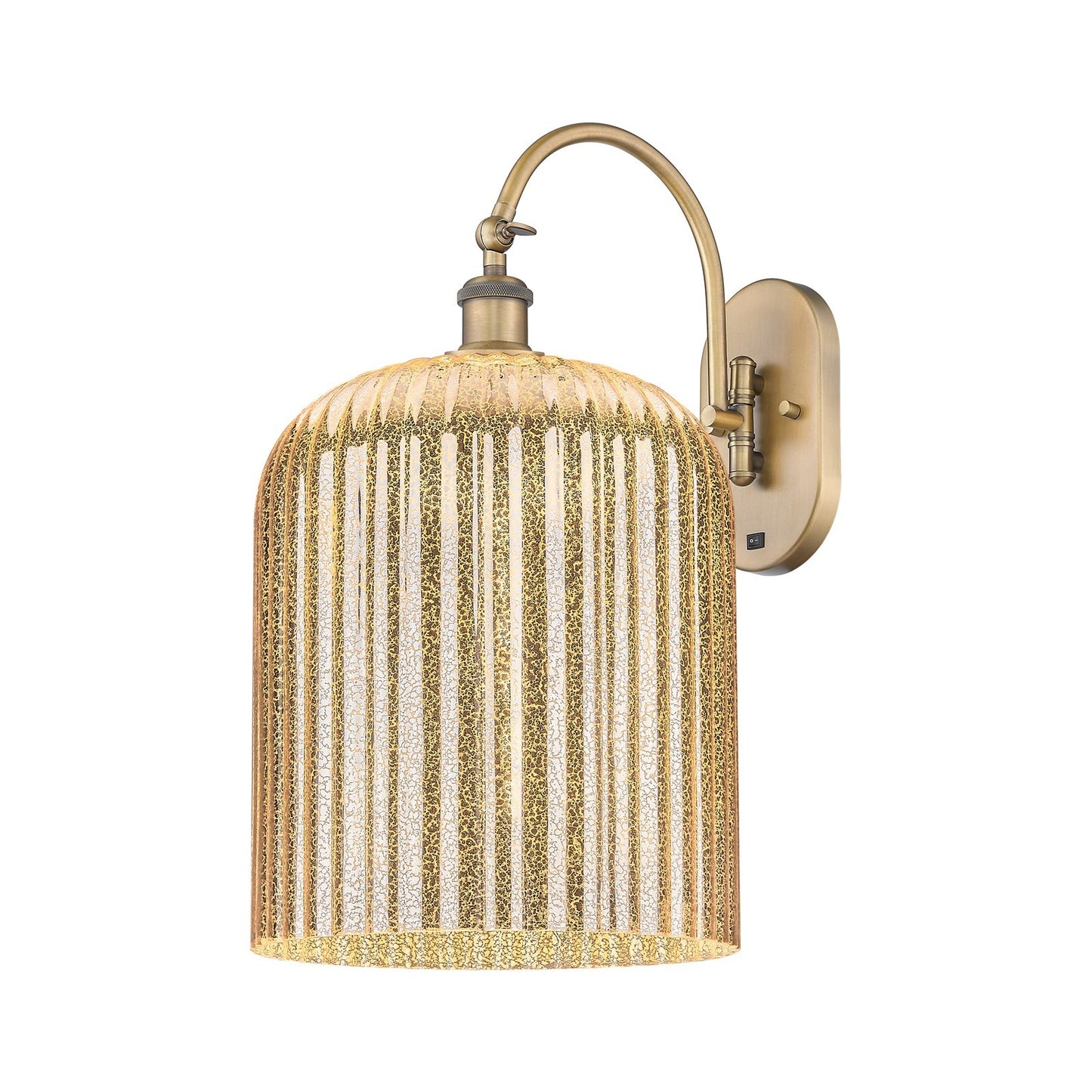 Innovations Bridal Veil 12in 1-Light Wall Sconce | Industrial Brushed Brass and Mercury Ribbed Glass | Bedroom & Hallway | Model 918-1W-BB-G559-12ME