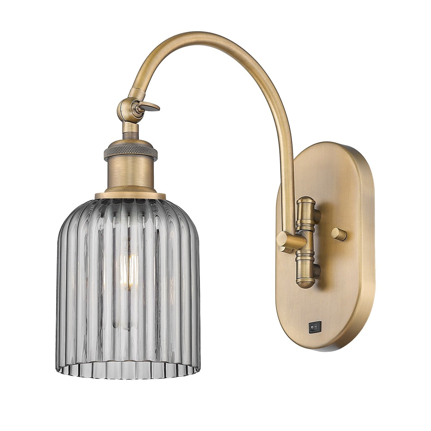 Innovations Bridal Veil 5in 1-Light Wall Sconce | Industrial Brushed Brass and Light Smoke Ribbed Glass | Hallway & Bathroom | Model 918-1W-BB-G559-5SM