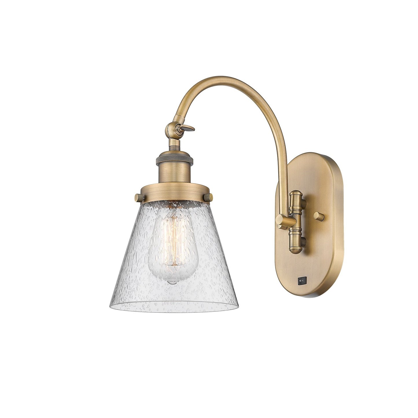 Innovations Cone 6.25in 1-Light Swing Arm Wall Sconce | Industrial Brushed Brass and Seedy Glass | Bedroom & Living Room Reading | Model 918-1W-BB-G64-LED