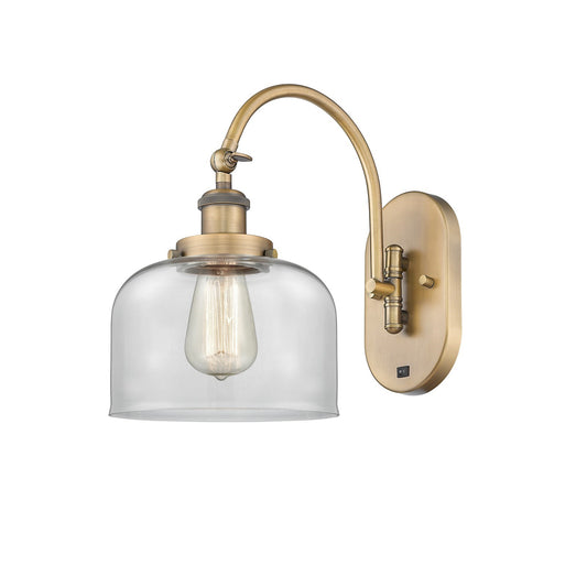 Innovations Bell 8in 1-Light Swing Arm Lamp | Industrial Brushed Brass Steel and Clear Glass | Bedroom & Living Room Reading | Model 918-1W-BB-G72-LED