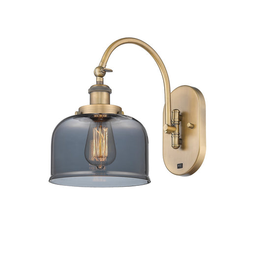 Innovations Bell 8in 1-Light Swing Arm Sconce | Industrial Brushed Brass and Light Smoke Glass | Bedroom & Living Room Reading | Model 918-1W-BB-G73-LED