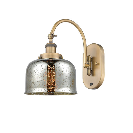 Innovations Bell 8in 1-Light Swing Arm Lamp | Traditional Farmhouse Brushed Brass and Silver Plated Mercury Glass | Bedroom & | Model 918-1W-BB-G78-LED