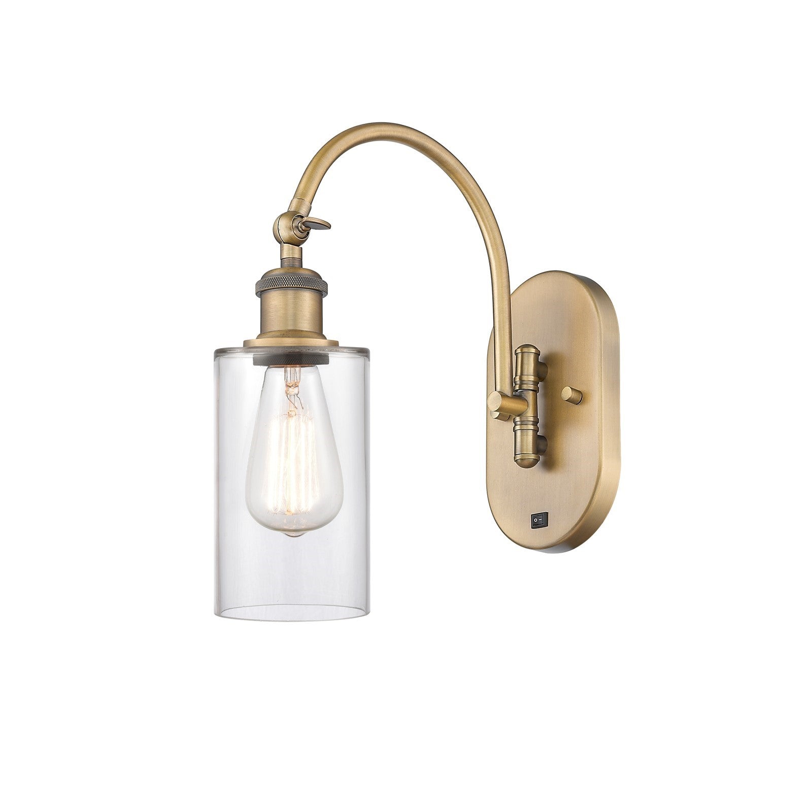 Innovations Clymer 4in 1-Light Wall Sconce | Industrial Modern Brushed Brass and Clear Glass | Bedroom & Hallway Accent Light | Model 918-1W-BB-G802