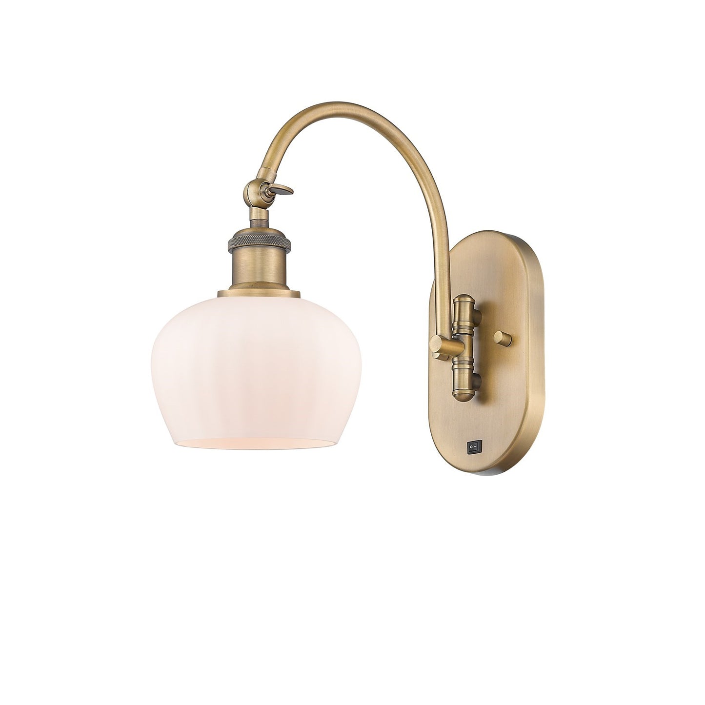 Innovations Fenton 1-Light Wall Sconce | Industrial Brushed Brass Steel and Matte White Ribbed Glass | Hallway & Bathroom Accent | Model 918-1W-BB-G91