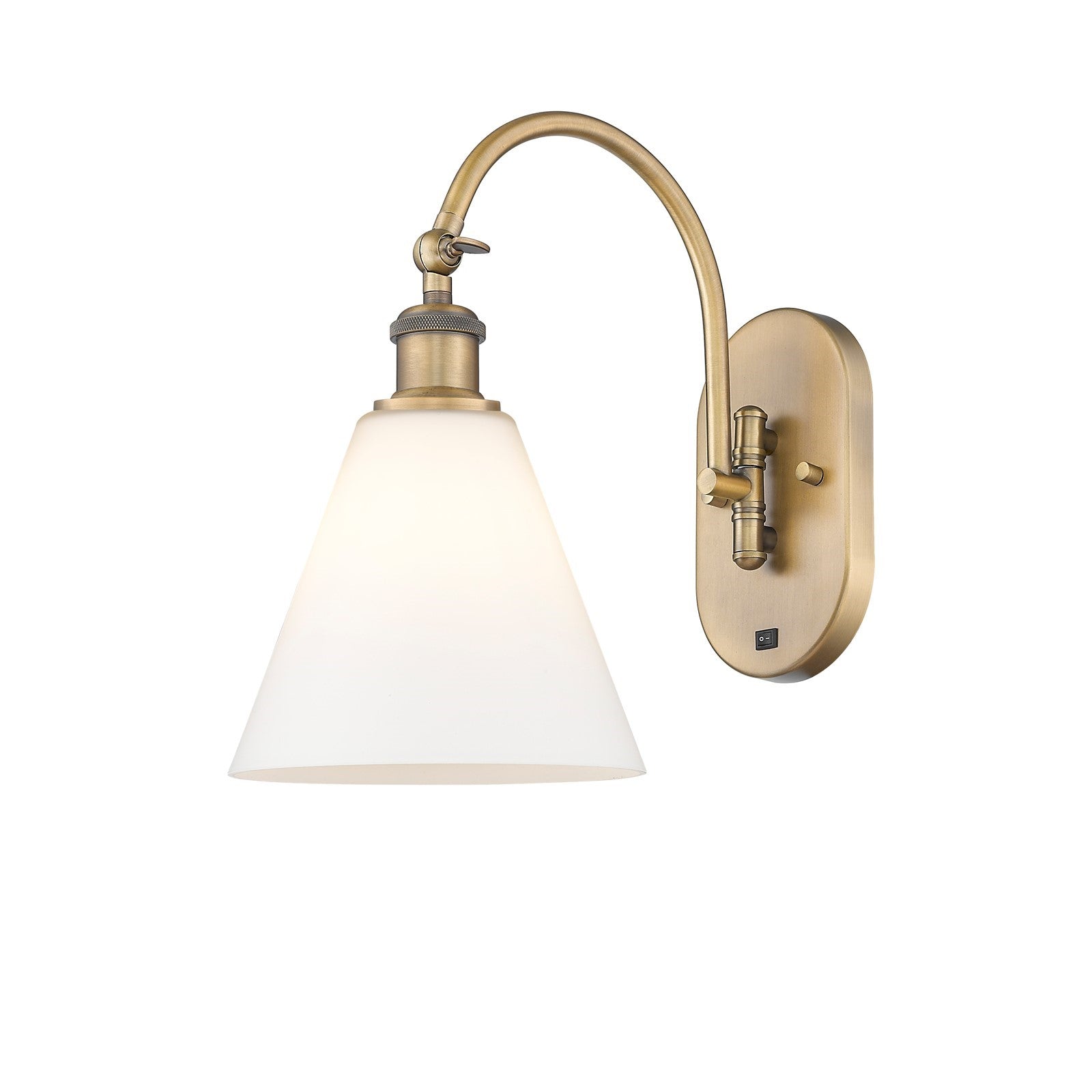 Innovations Berkshire Glass 1-Light 8in Wall Sconce | Industrial Brushed Brass Steel and Matte White Glass | Bathroom & Hallway | Model 918-1W-BB-GBC-81