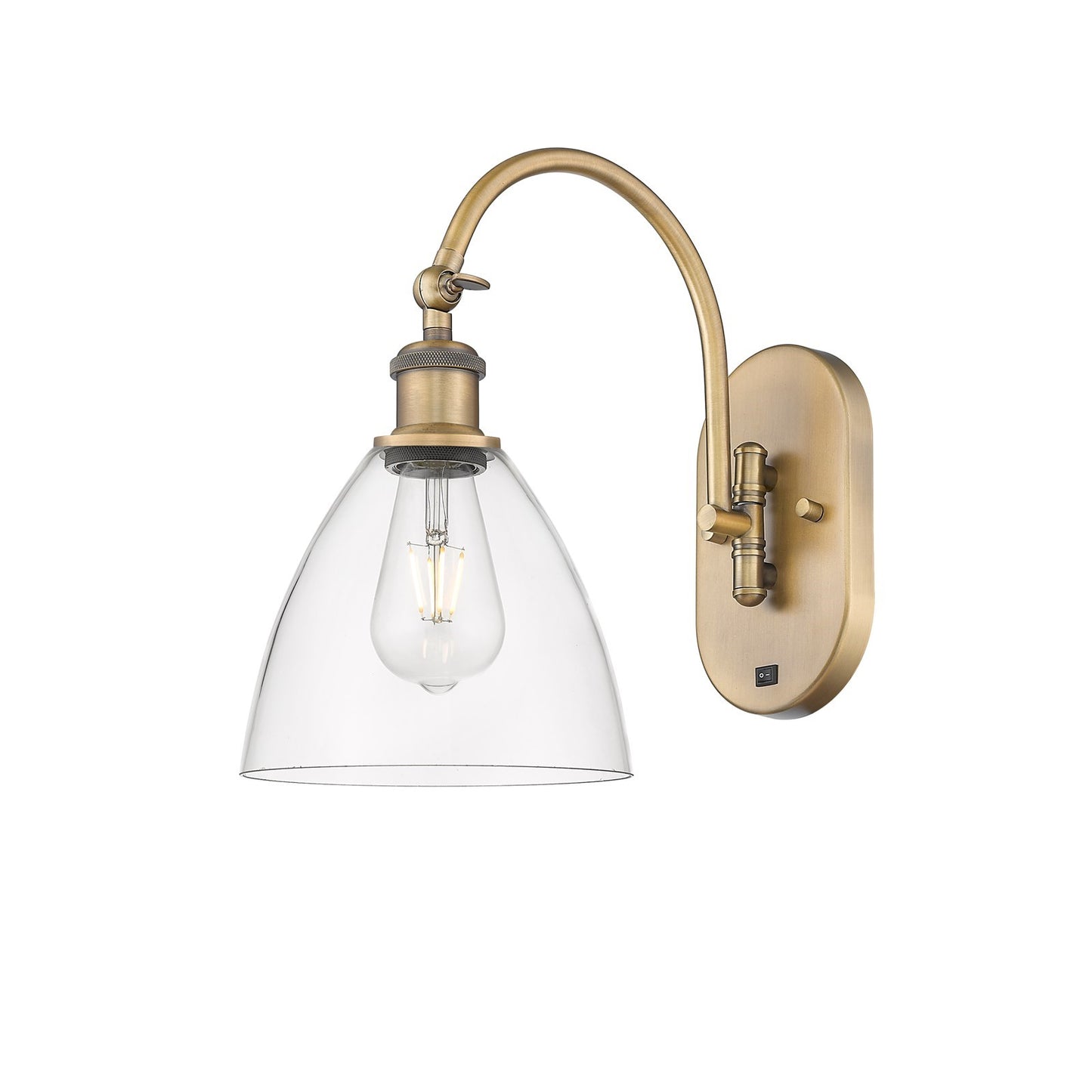 Innovations Bristol 7.5in 1-Light Wall Sconce | Industrial Brushed Brass and Clear Glass | Bathroom & Hallway Accent | Model 918-1W-BB-GBD-752
