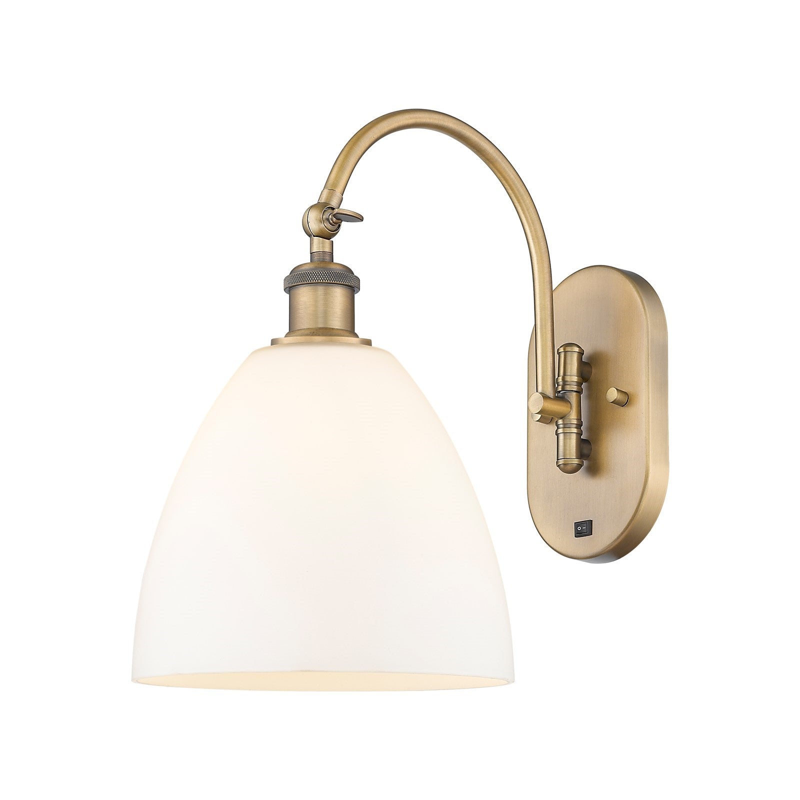 Innovations Bristol 9in 1-Light Wall Sconce | Industrial Brushed Brass Steel and Matte White Glass | Hallway & Bathroom Accent | Model 918-1W-BB-GBD-91
